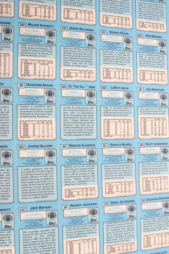 Four Sheets of Uncut 1988 Topps Sports Trading Cards