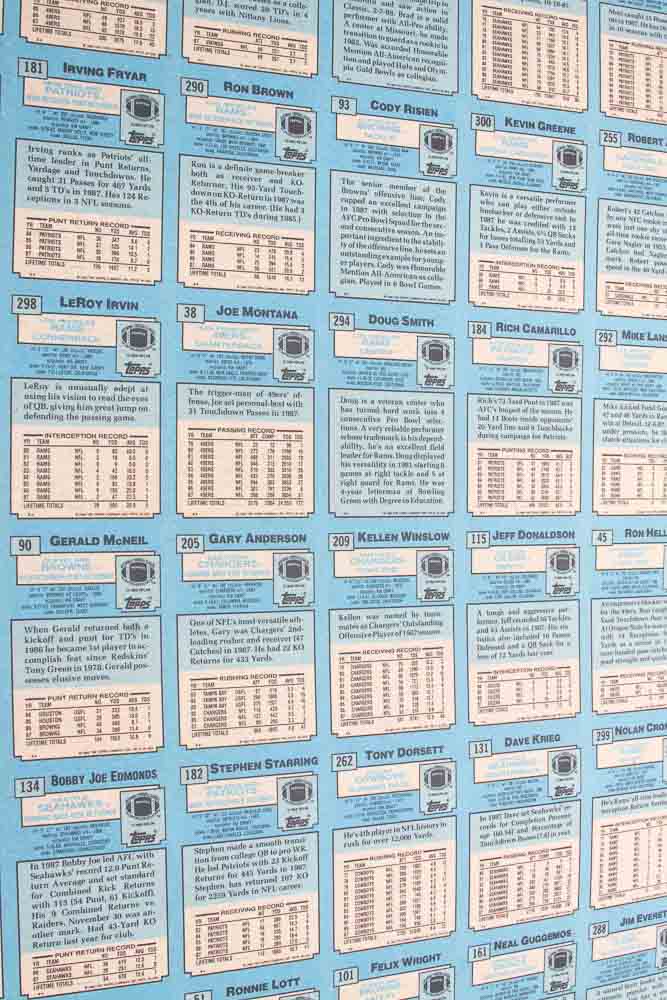 Four Sheets of Uncut 1988 Topps Sports Trading Cards