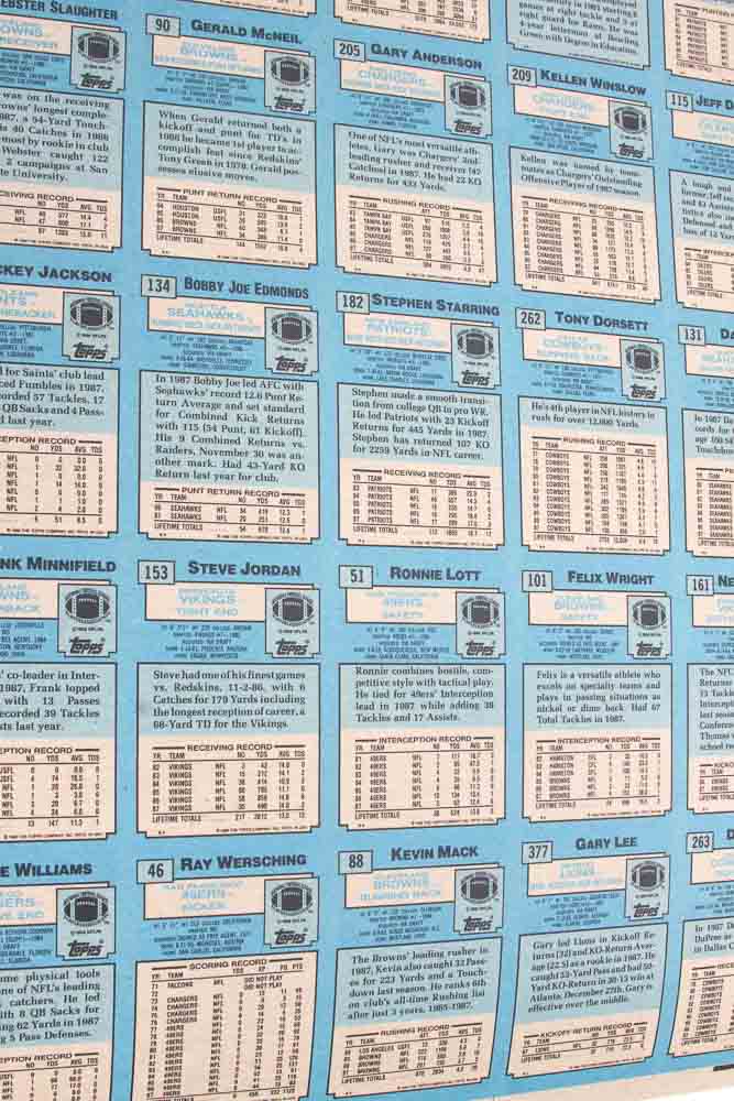 Four Sheets of Uncut 1988 Topps Sports Trading Cards