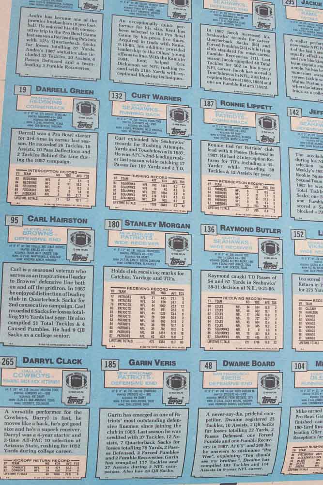 Four Sheets of Uncut 1988 Topps Sports Trading Cards