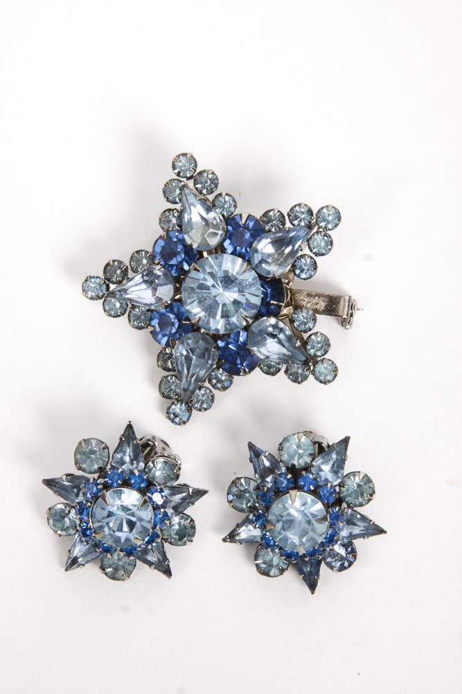 Collection of Blue-Toned Costume Rhinestone Jewelry