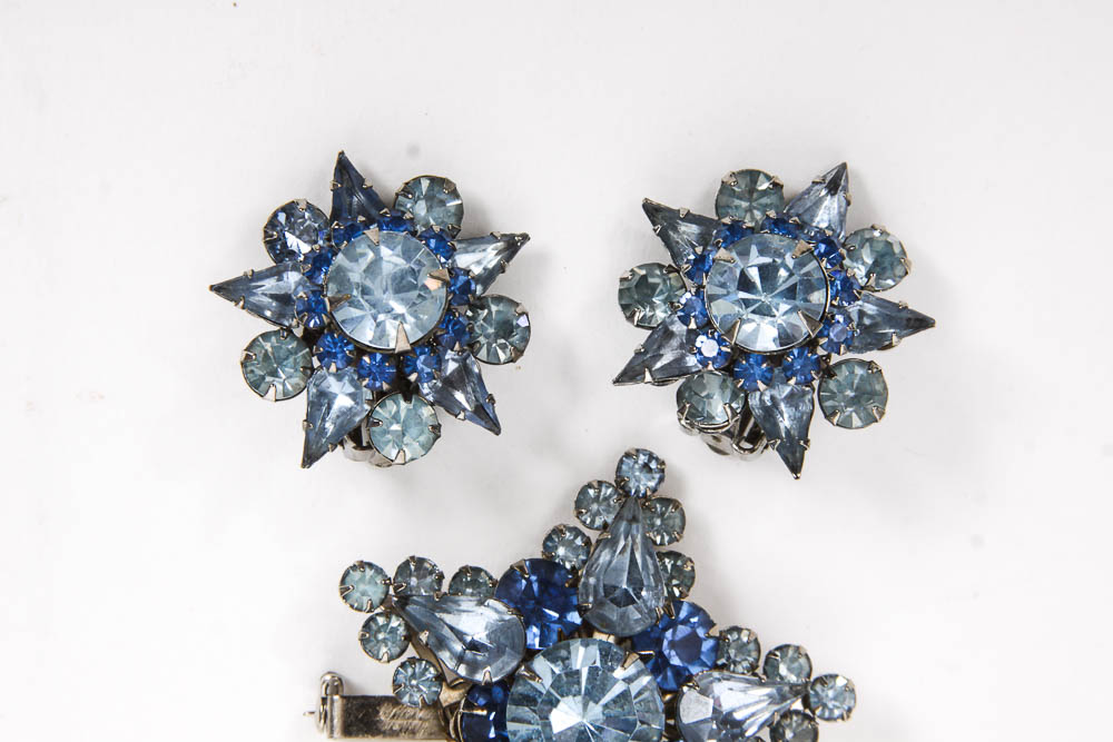 Collection of Blue-Toned Costume Rhinestone Jewelry