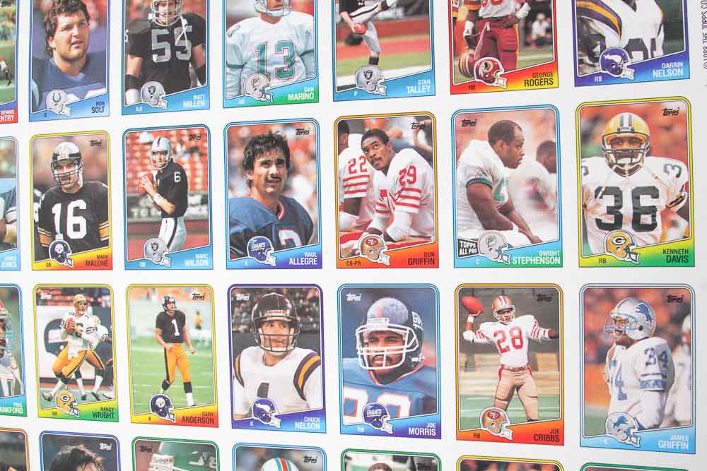 Four Sheets of Uncut 1988 Topps Sports Trading Cards