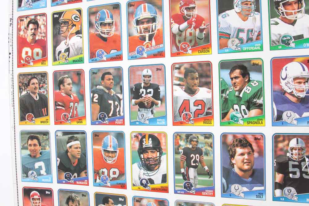 Four Sheets of Uncut 1988 Topps Sports Trading Cards