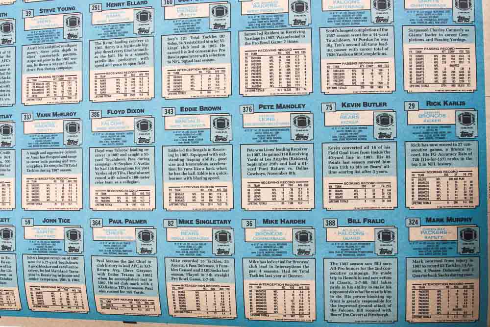 Four Sheets of Uncut 1988 Topps Sports Trading Cards
