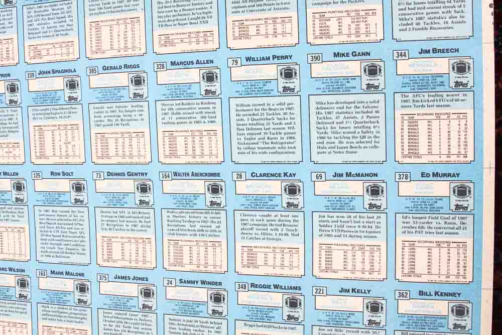 Four Sheets of Uncut 1988 Topps Sports Trading Cards