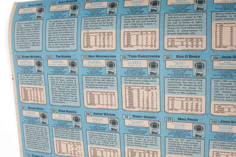 Four Sheets of Uncut 1988 Topps Sports Trading Cards