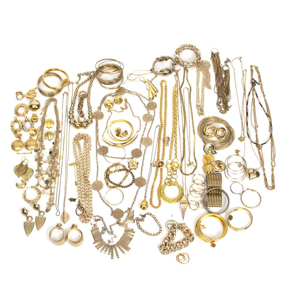 Group of Gold Toned Costume Jewelry and Jewelry Parts