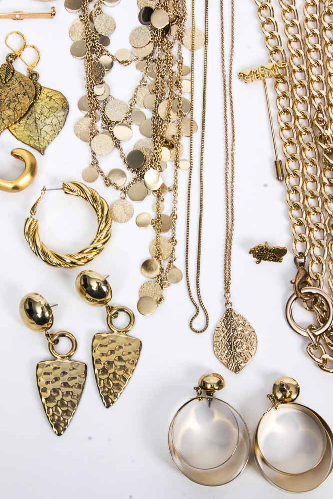Group of Gold Toned Costume Jewelry and Jewelry Parts