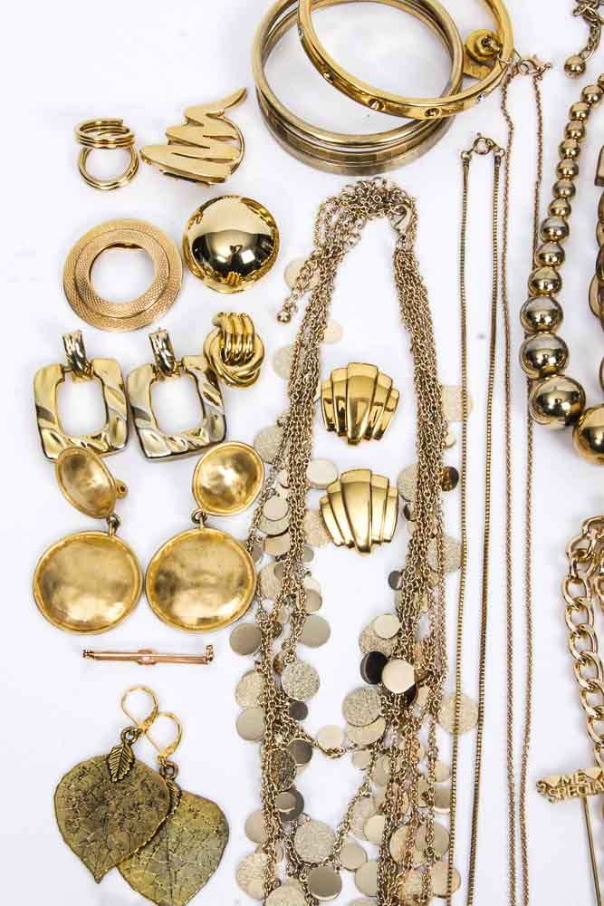 Group of Gold Toned Costume Jewelry and Jewelry Parts