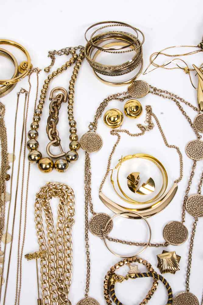 Group of Gold Toned Costume Jewelry and Jewelry Parts