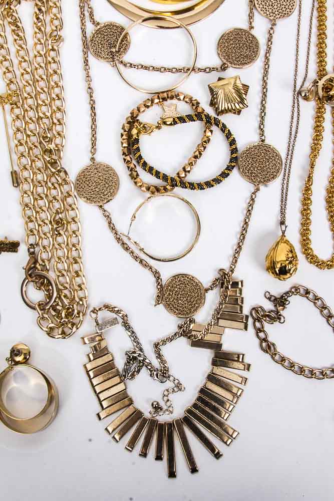 Group of Gold Toned Costume Jewelry and Jewelry Parts