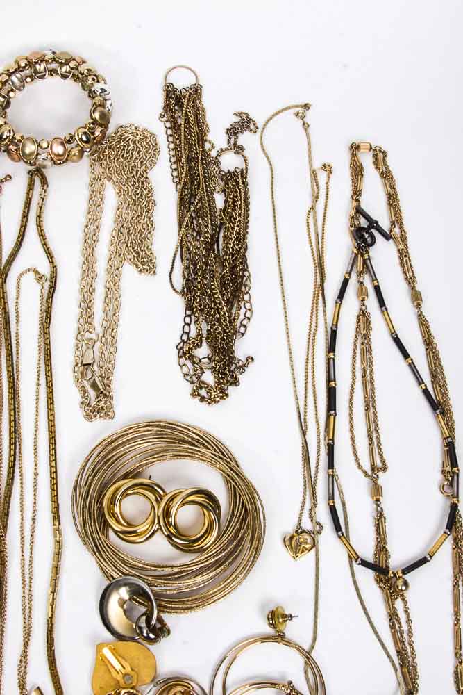 Group of Gold Toned Costume Jewelry and Jewelry Parts