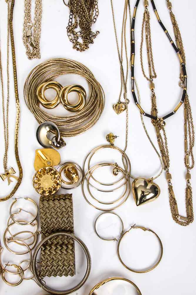 Group of Gold Toned Costume Jewelry and Jewelry Parts