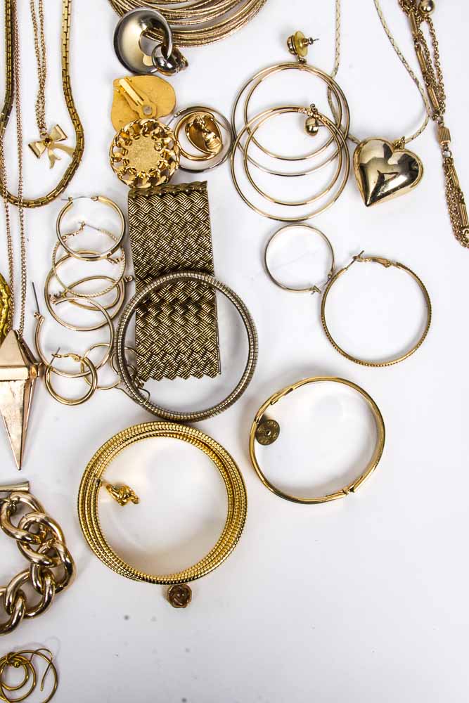 Group of Gold Toned Costume Jewelry and Jewelry Parts