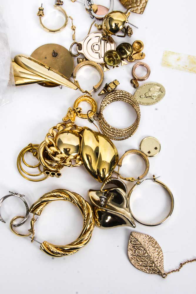 Group of Gold Toned Costume Jewelry and Jewelry Parts