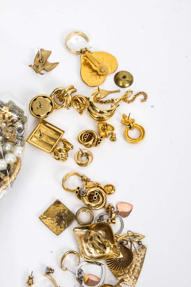 Group of Gold Toned Costume Jewelry and Jewelry Parts