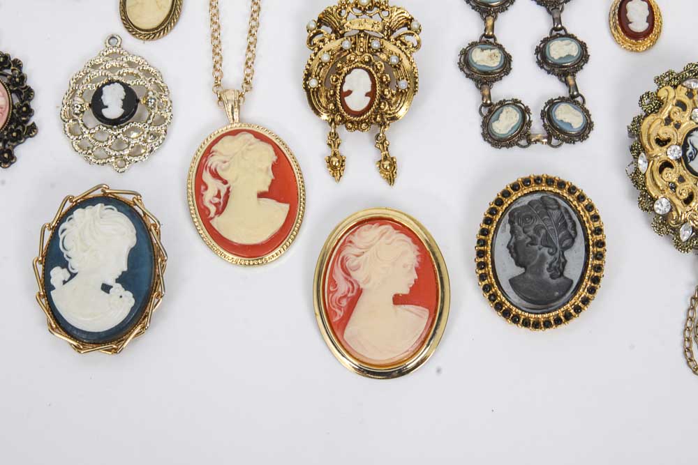 Collection of Cameo Costume Jewelry