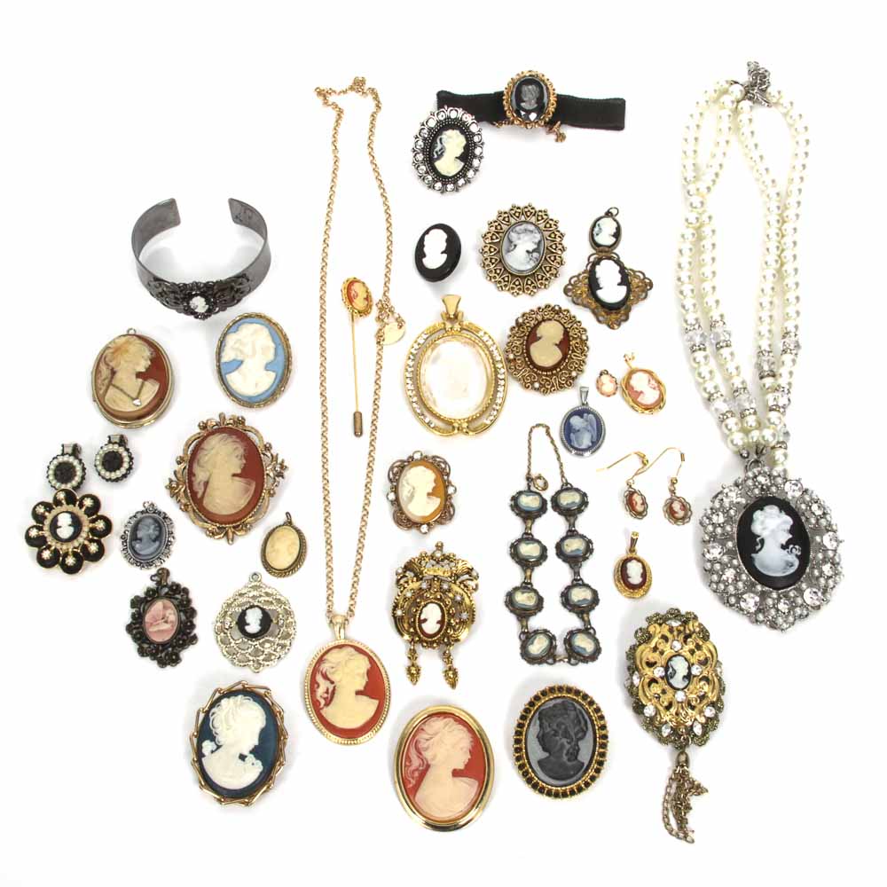 Collection of Cameo Costume Jewelry