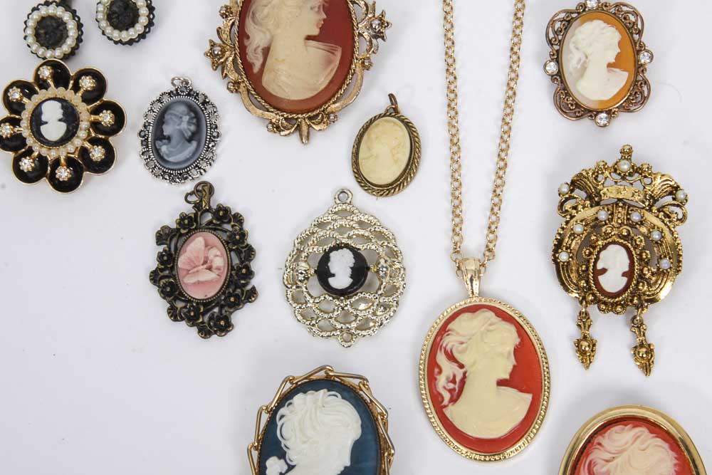 Collection of Cameo Costume Jewelry