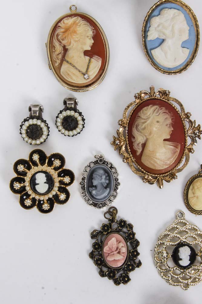 Collection of Cameo Costume Jewelry