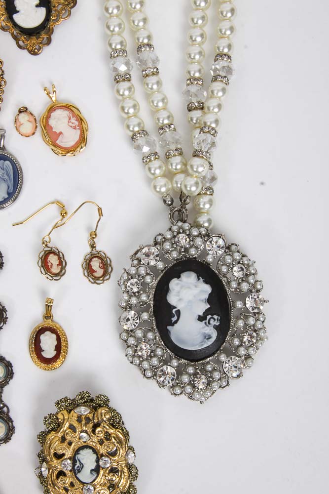 Collection of Cameo Costume Jewelry