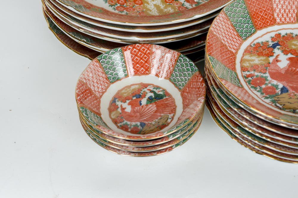 Vintage Arita Japanese Fine China in Imari Peacock Pattern Serving Set