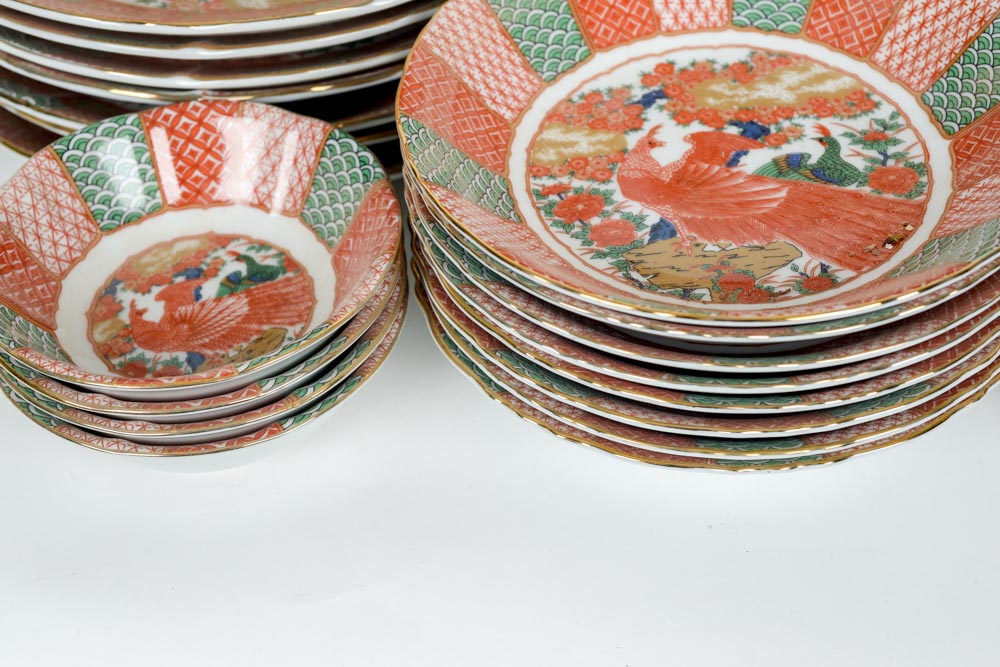 Vintage Arita Japanese Fine China in Imari Peacock Pattern Serving Set