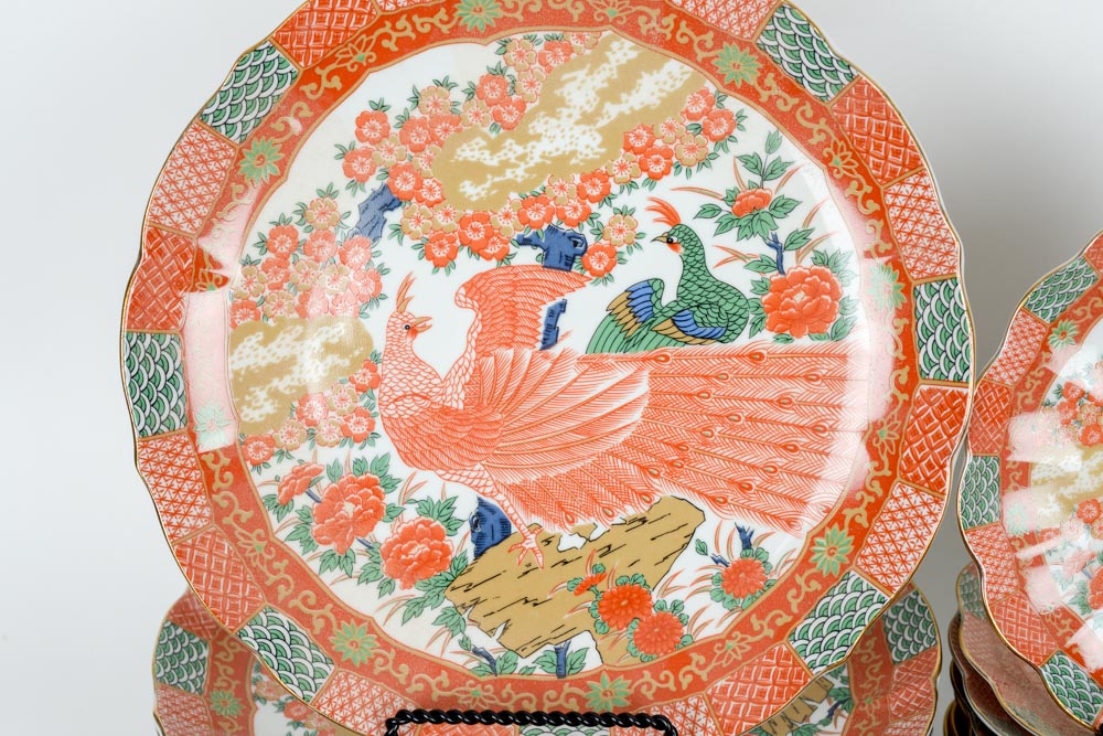 Vintage Arita Japanese Fine China in Imari Peacock Pattern Serving Set