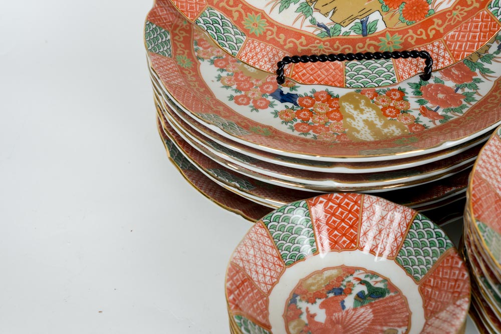 Vintage Arita Japanese Fine China in Imari Peacock Pattern Serving Set