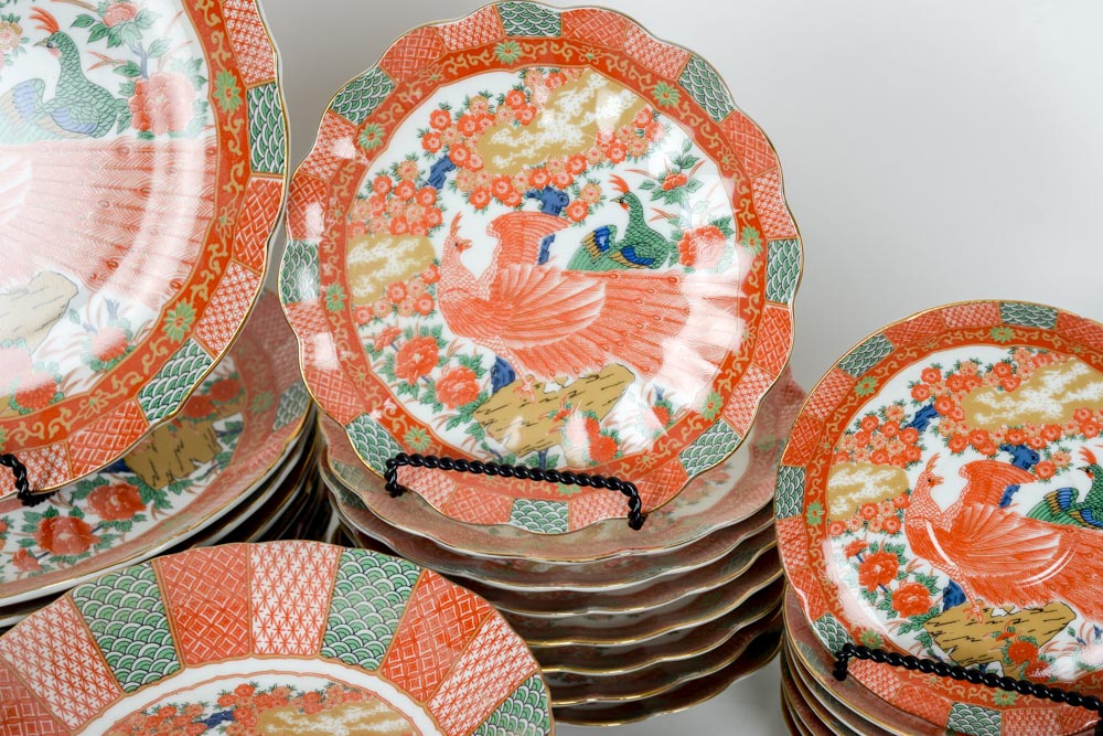 Vintage Arita Japanese Fine China in Imari Peacock Pattern Serving Set