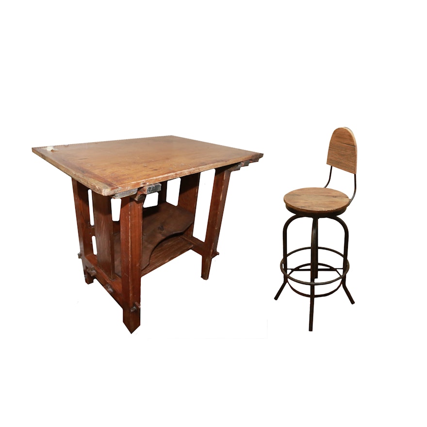 Vintage Pine Arts and Crafts Style Table