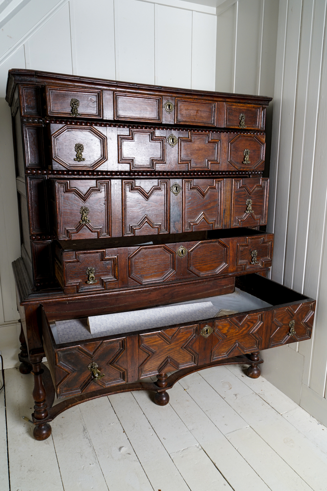 Antique William and Mary Oak Chest on Stand