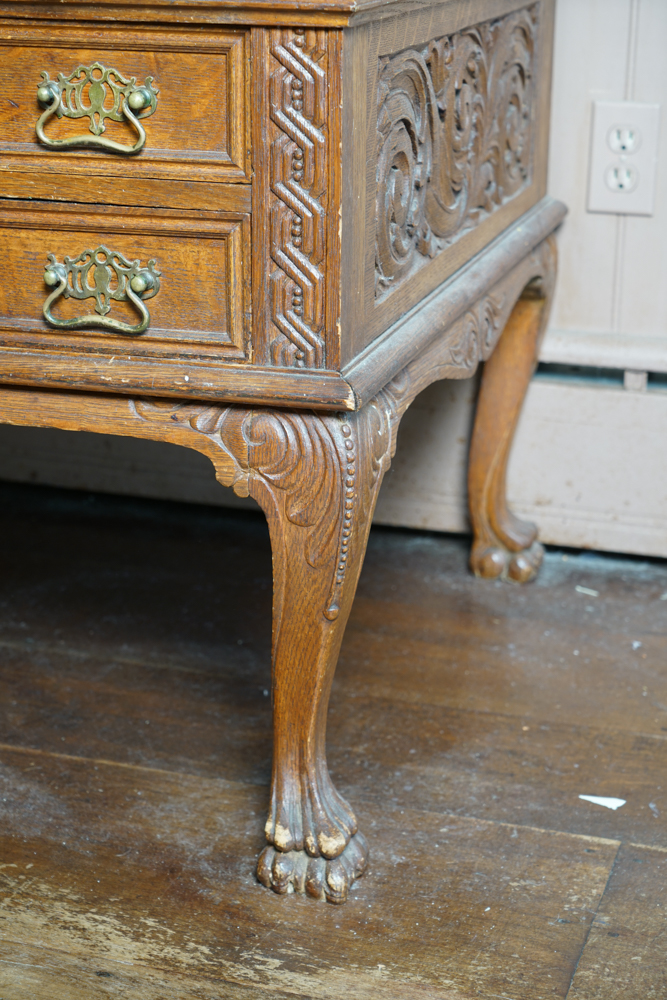 Antique Figural Carved English Oak Desk