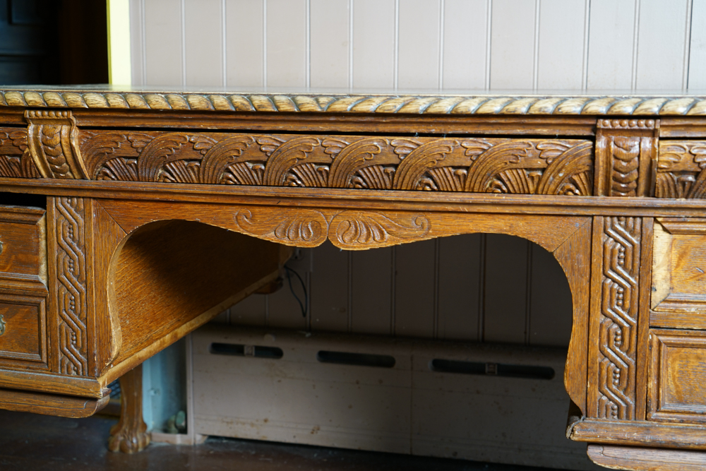 Antique Figural Carved English Oak Desk