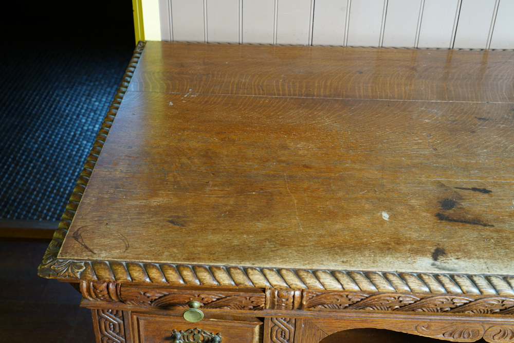 Antique Figural Carved English Oak Desk