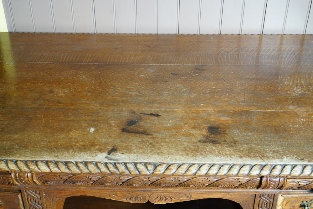 Antique Figural Carved English Oak Desk