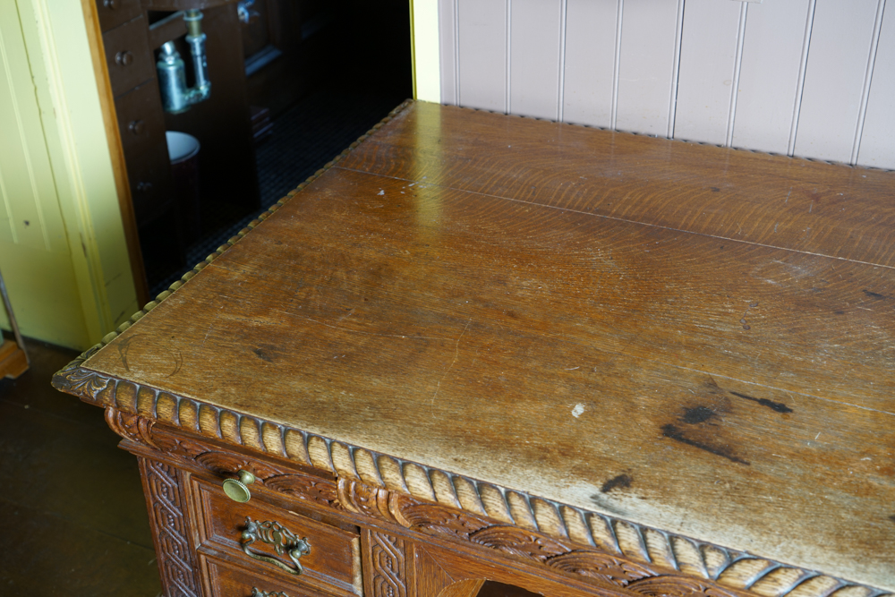 Antique Figural Carved English Oak Desk