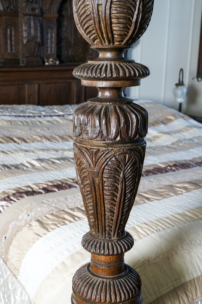 Partial Antique Elizabethan Style Oak Tester Bed Frame