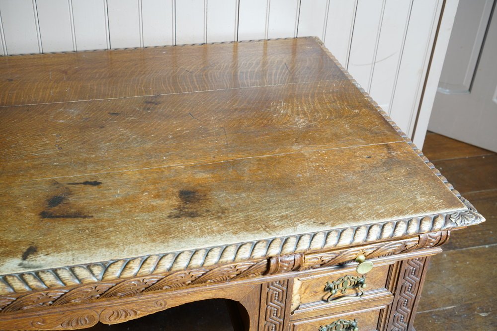 Antique Figural Carved English Oak Desk