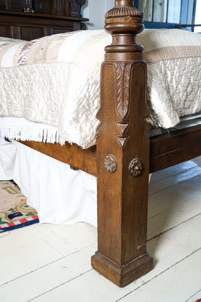 Partial Antique Elizabethan Style Oak Tester Bed Frame