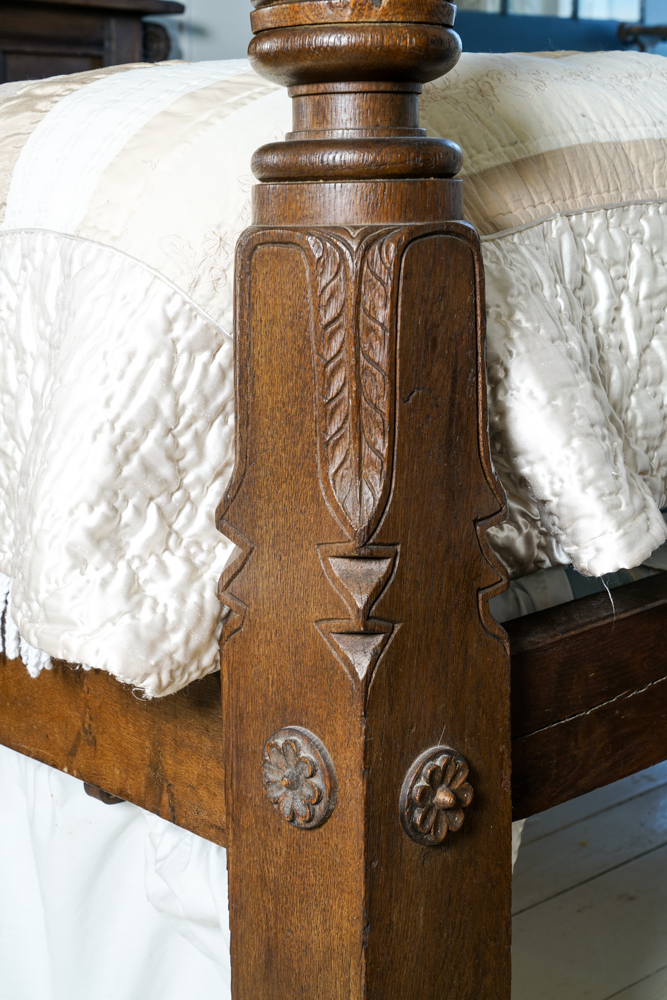 Partial Antique Elizabethan Style Oak Tester Bed Frame