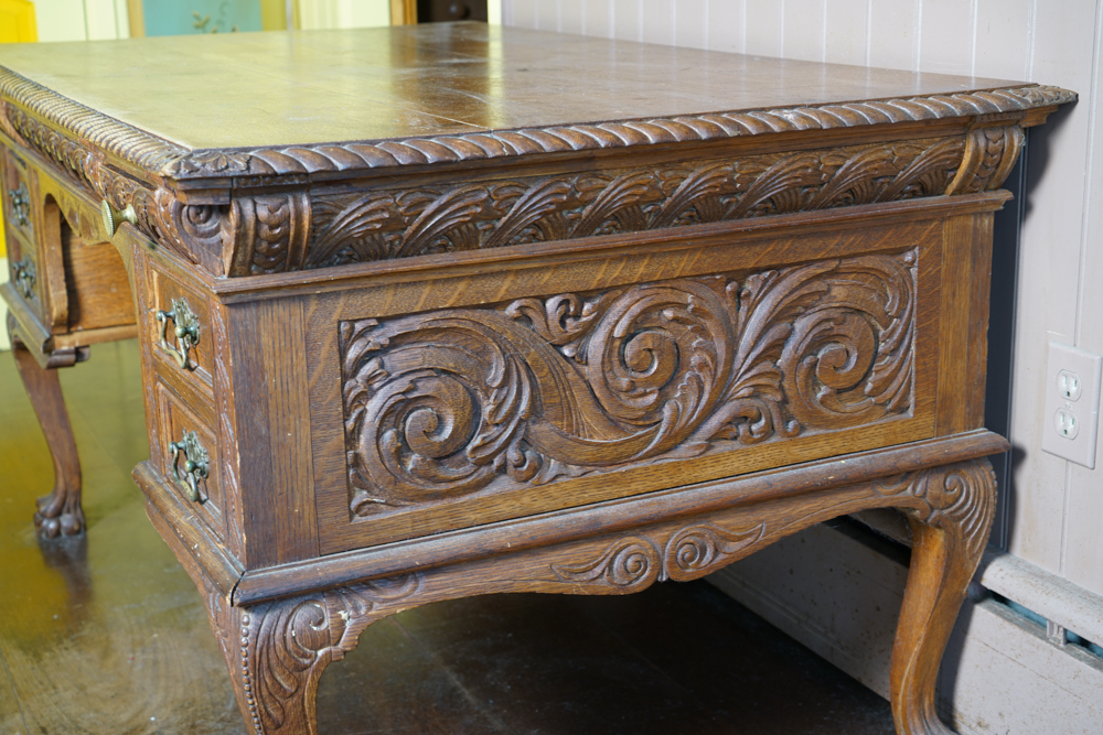 Antique Figural Carved English Oak Desk