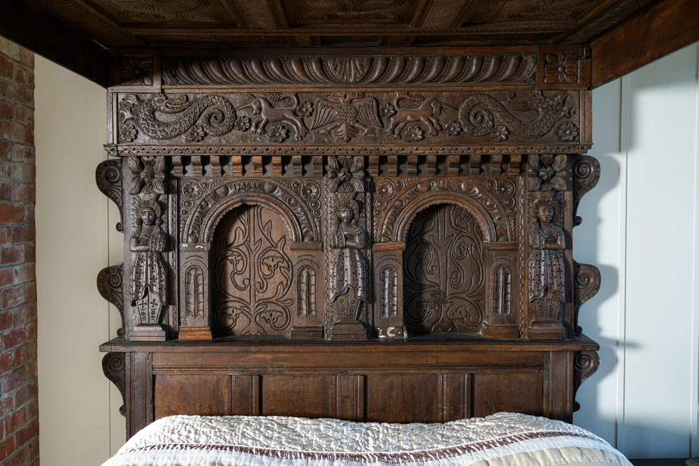 Partial Antique Elizabethan Style Oak Tester Bed Frame