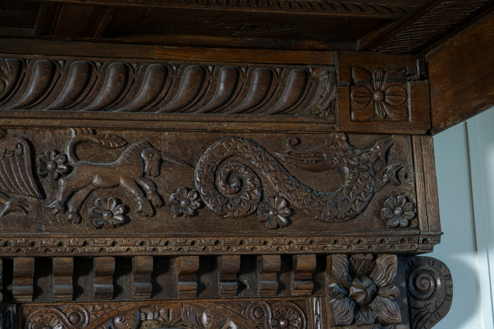 Partial Antique Elizabethan Style Oak Tester Bed Frame