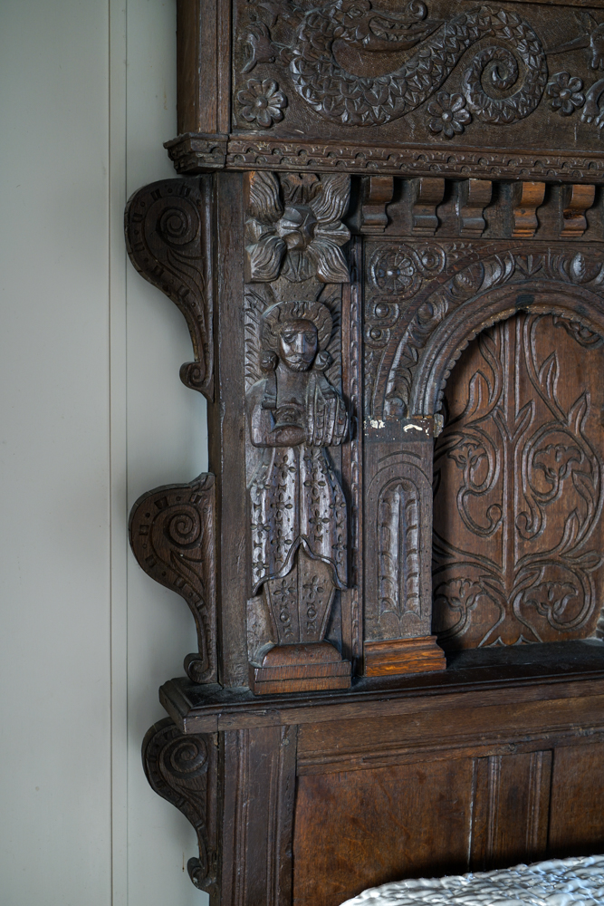 Partial Antique Elizabethan Style Oak Tester Bed Frame