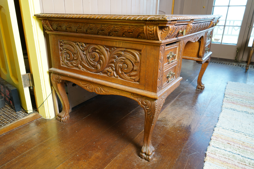 Antique Figural Carved English Oak Desk