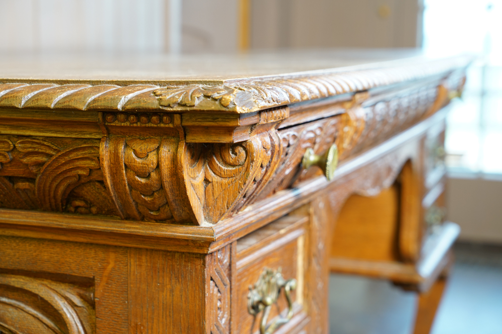 Antique Figural Carved English Oak Desk