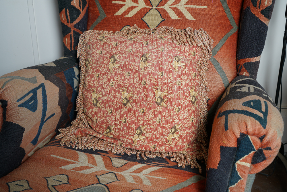 Vintage Kilim Upholstered Wingback Chair