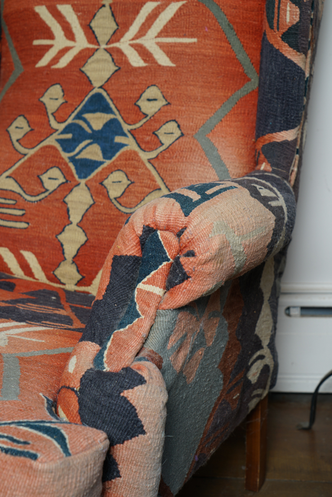 Vintage Kilim Upholstered Wingback Chair